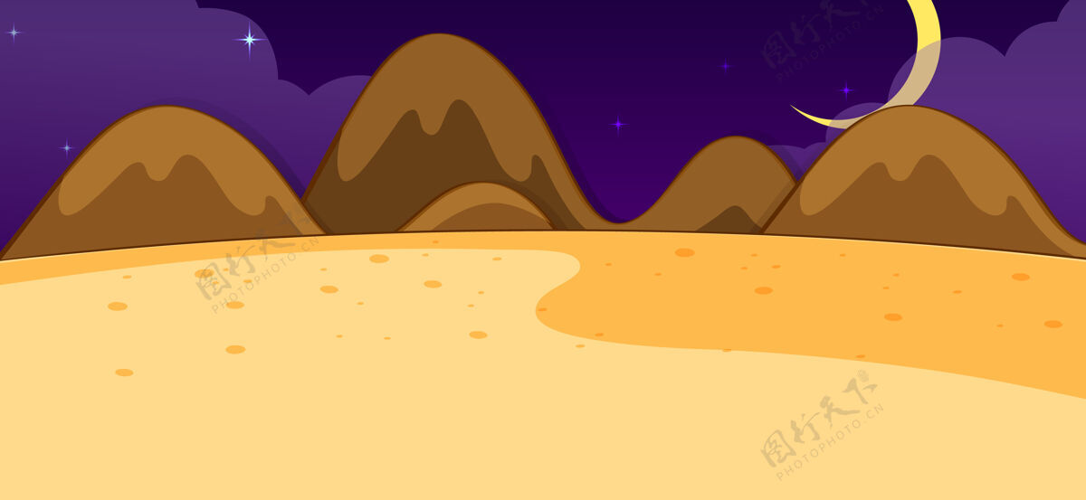 风景夜晚空旷的沙漠自然风光 风格简约温暖海报主题