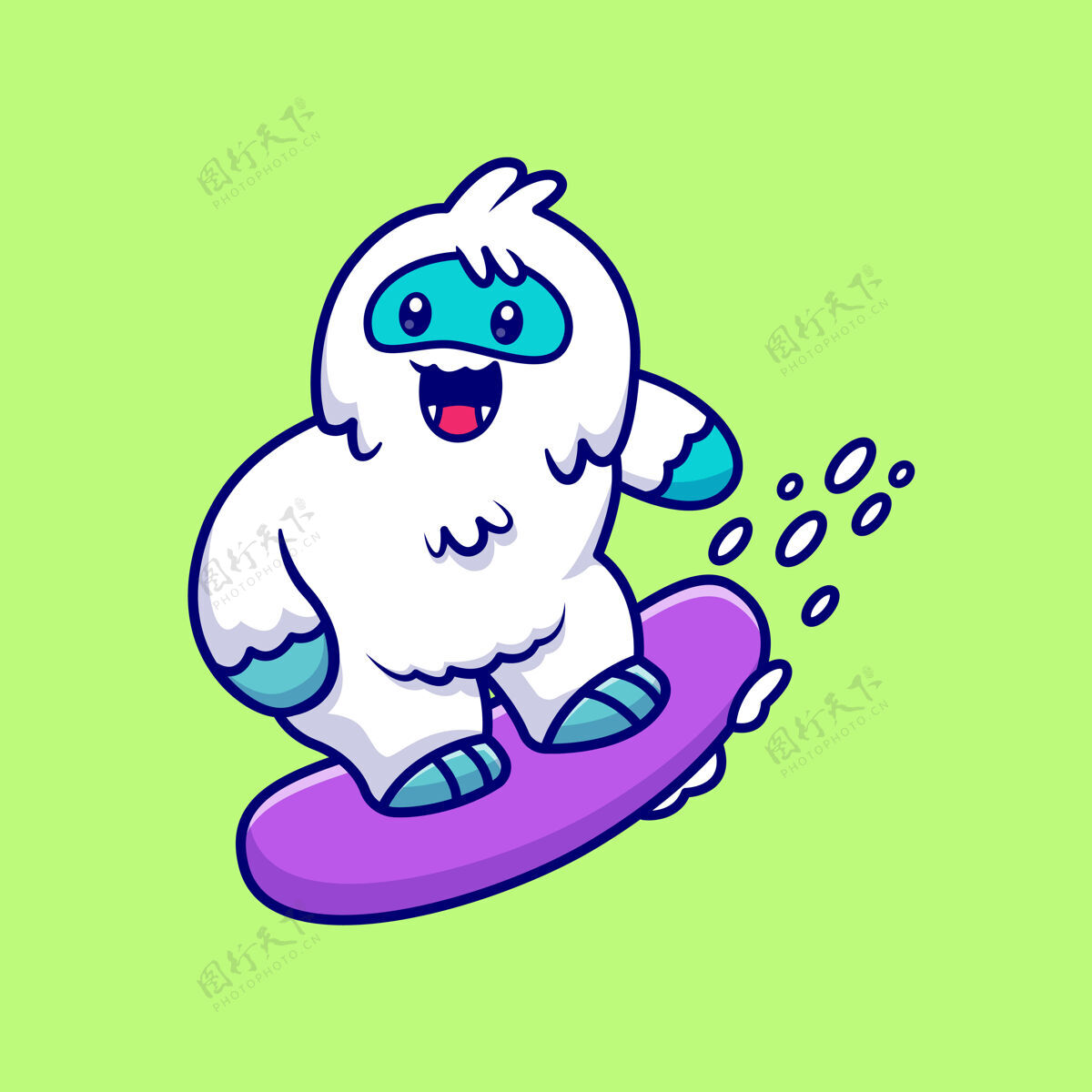 运动可爱的雪人滑雪卡通图标插图动物运动图标概念隔离平面卡通风格平面设计动物卡通人物