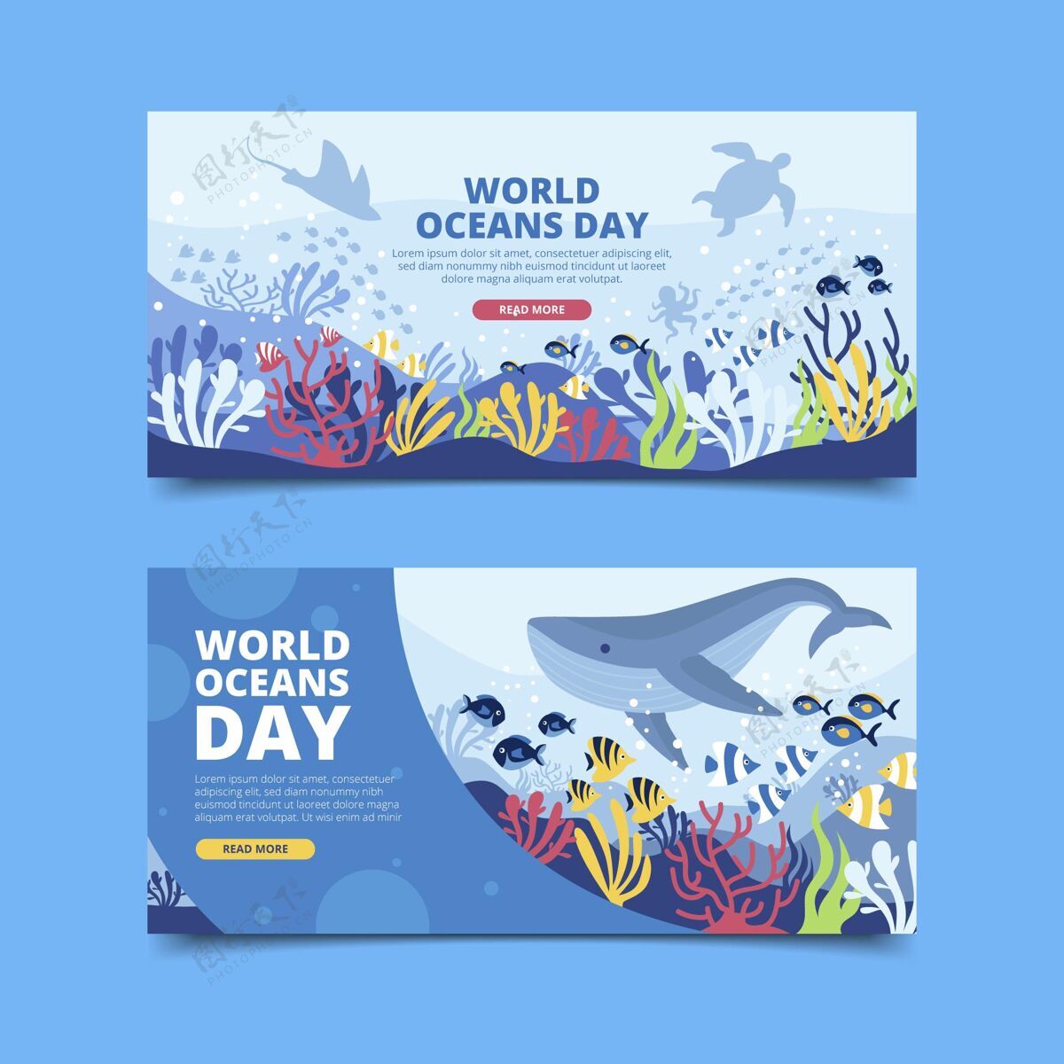 全球平面世界海洋日横幅集生态世界海洋日横幅活动