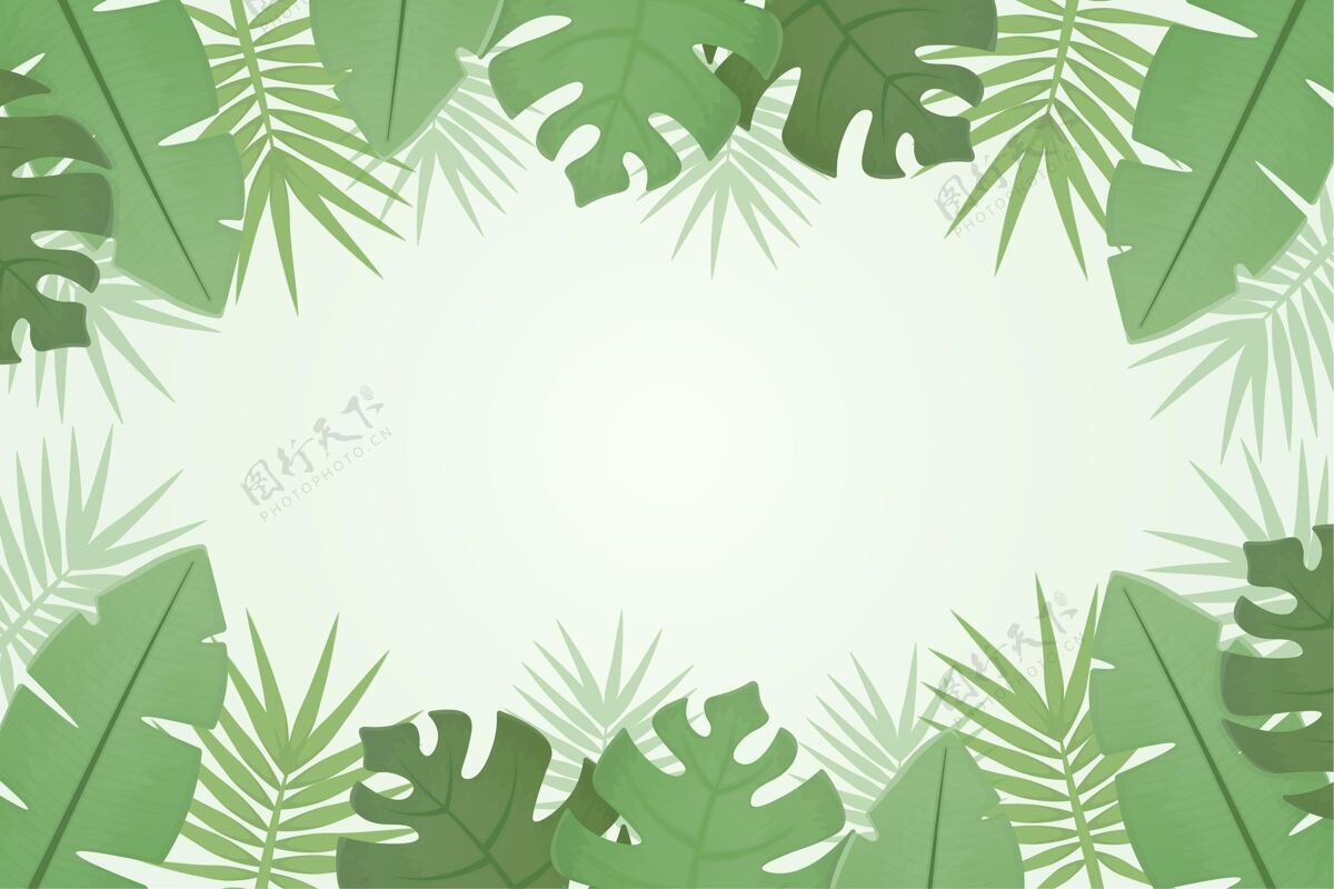 异国情调手绘热带树叶背景夏季热带背景墙纸