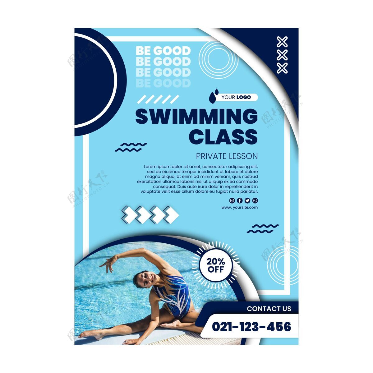生活方式游泳课海报附照片运动运动准备打印