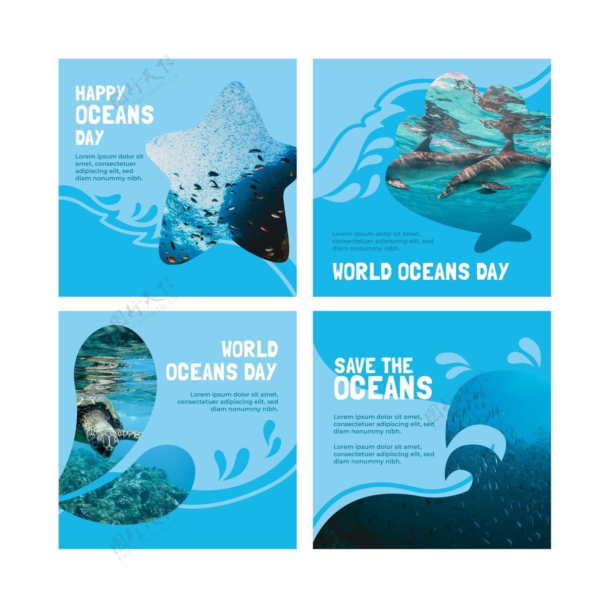 海洋手绘世界海洋日instagram帖子集生态系统包装全球