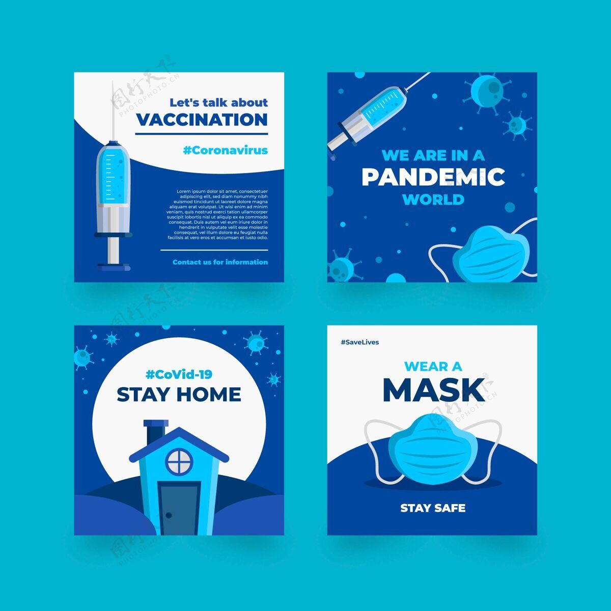 流感有机扁平冠状病毒instagrampostpack设置健康大流行