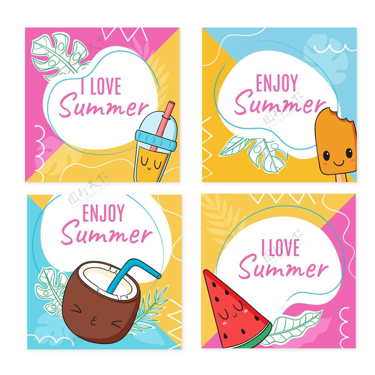 分类手绘夏季instagram帖子集夏季Instagram模板包装网页模板