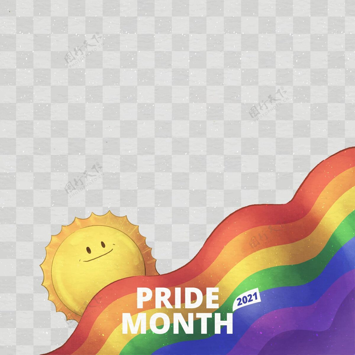 彩虹手绘水彩骄傲日社交媒体框架模板彩虹旗帜相框双性恋