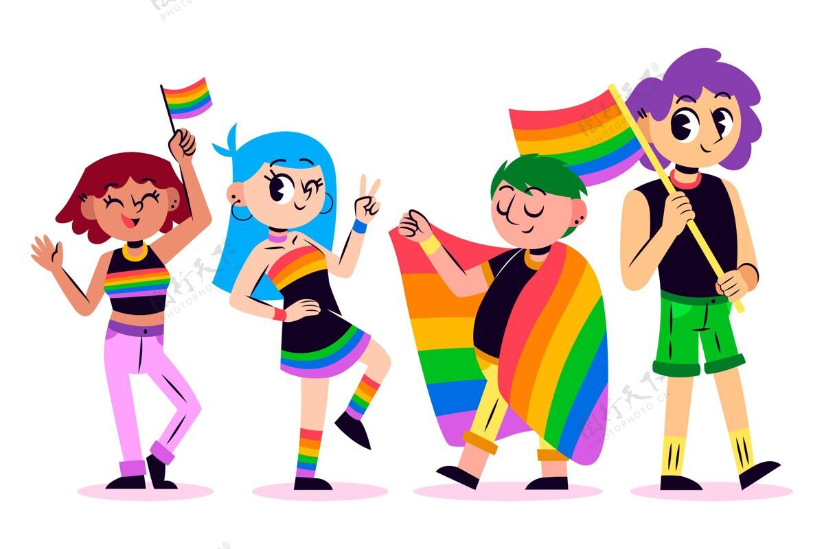 庆祝手绘骄傲日人物系列同性恋者设置骄傲月