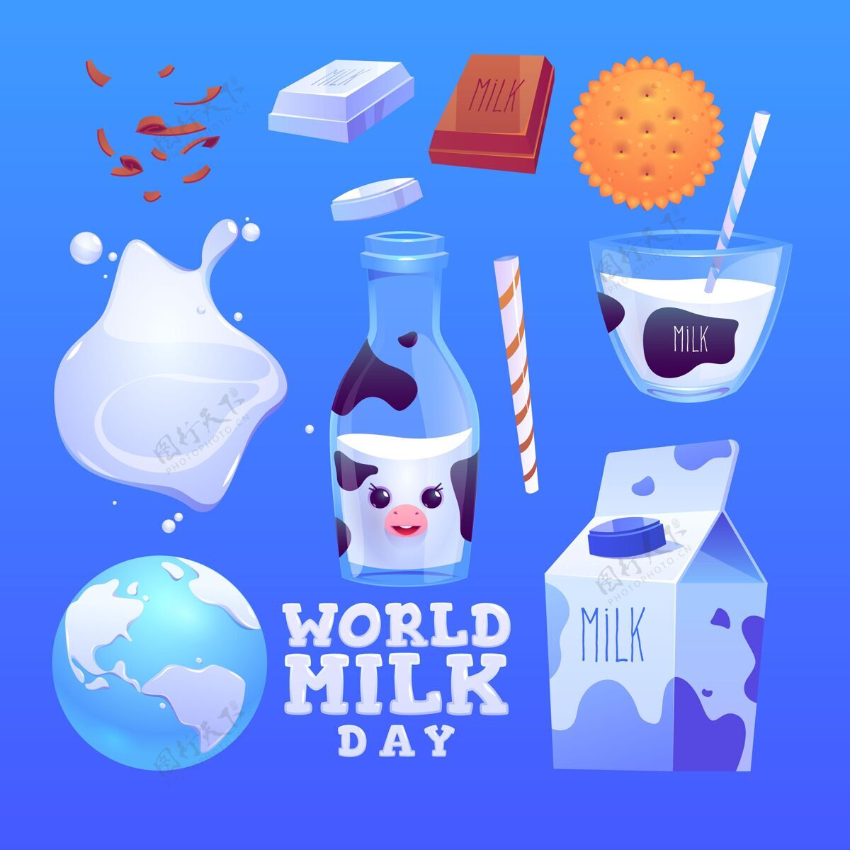 食品现实世界牛奶日元素集合庆典包装营养