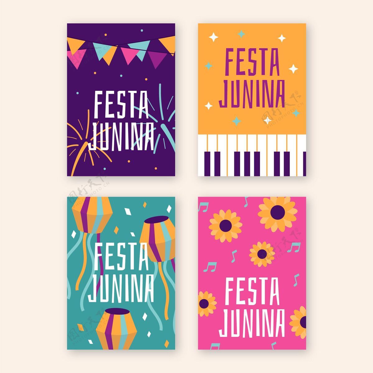 传统平节junina卡收集收获卡片模板平面