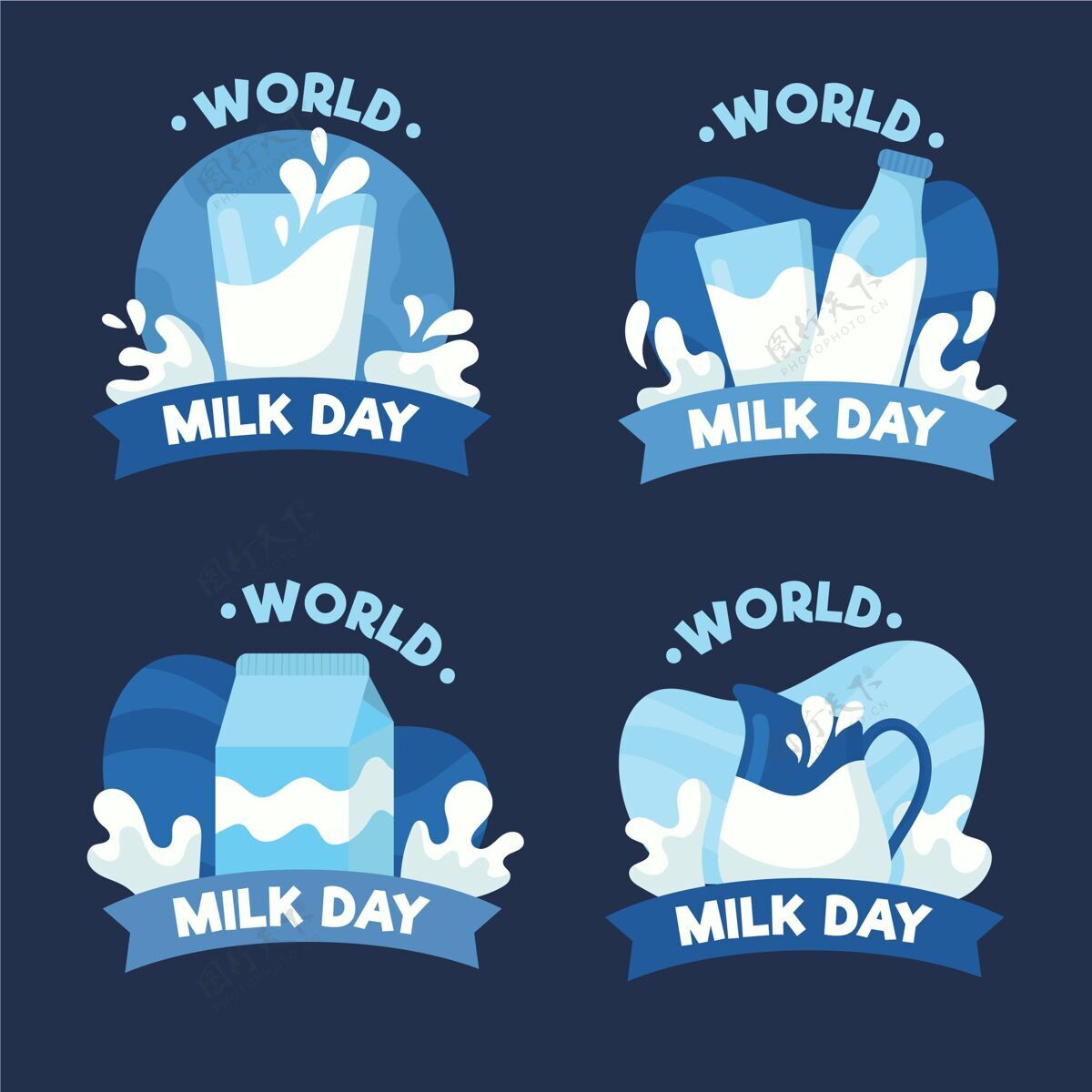 收藏平面世界牛奶日标签收集营养活动平面