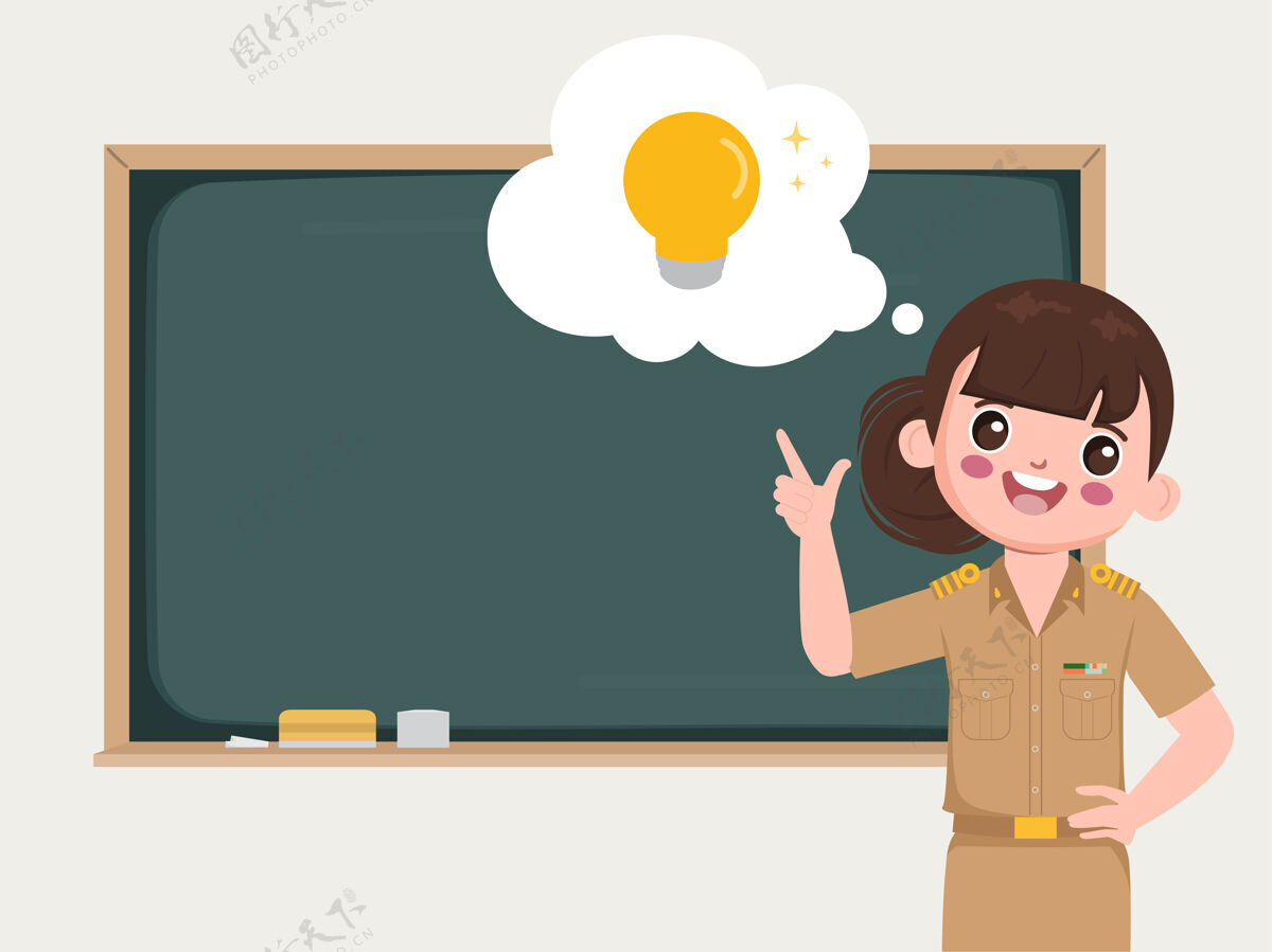 学习老师带着灯泡在教室里黑板姿势女人