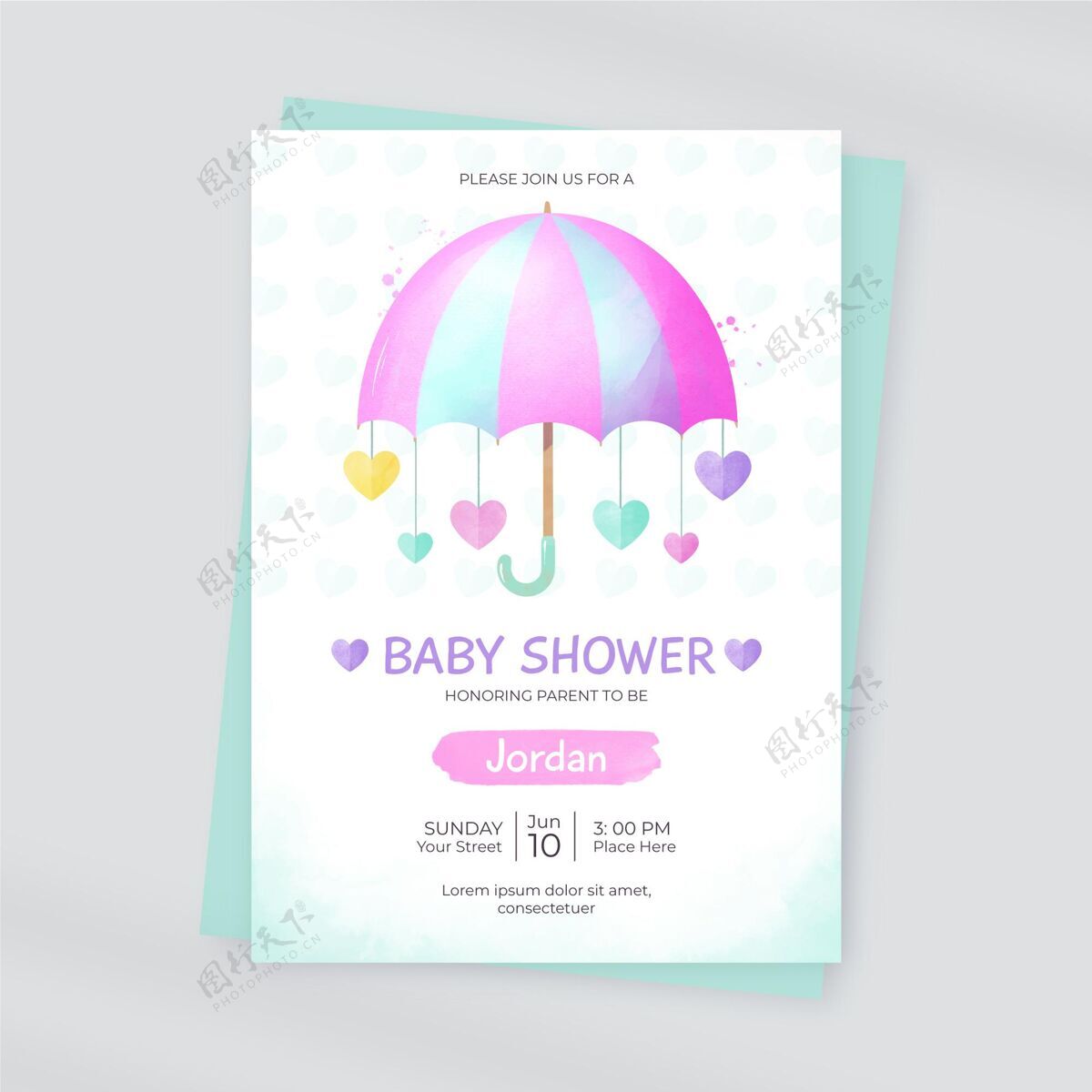 雨婴儿沐浴卡模板准备打印可爱爱雨