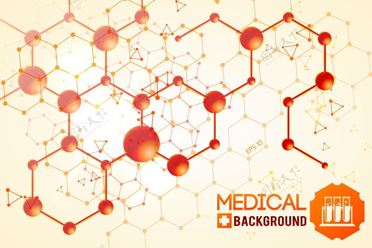 结构医学海报与橙色原化学原子和分子结构公式橙色化学