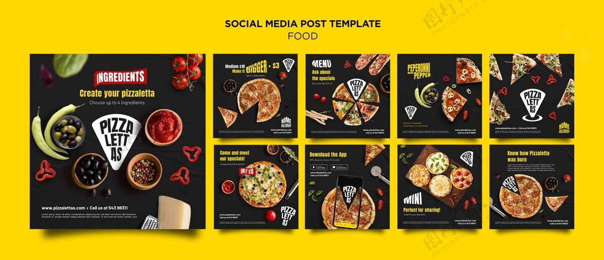 意大利意大利美食社交媒体帖子比萨饼食品新鲜食品