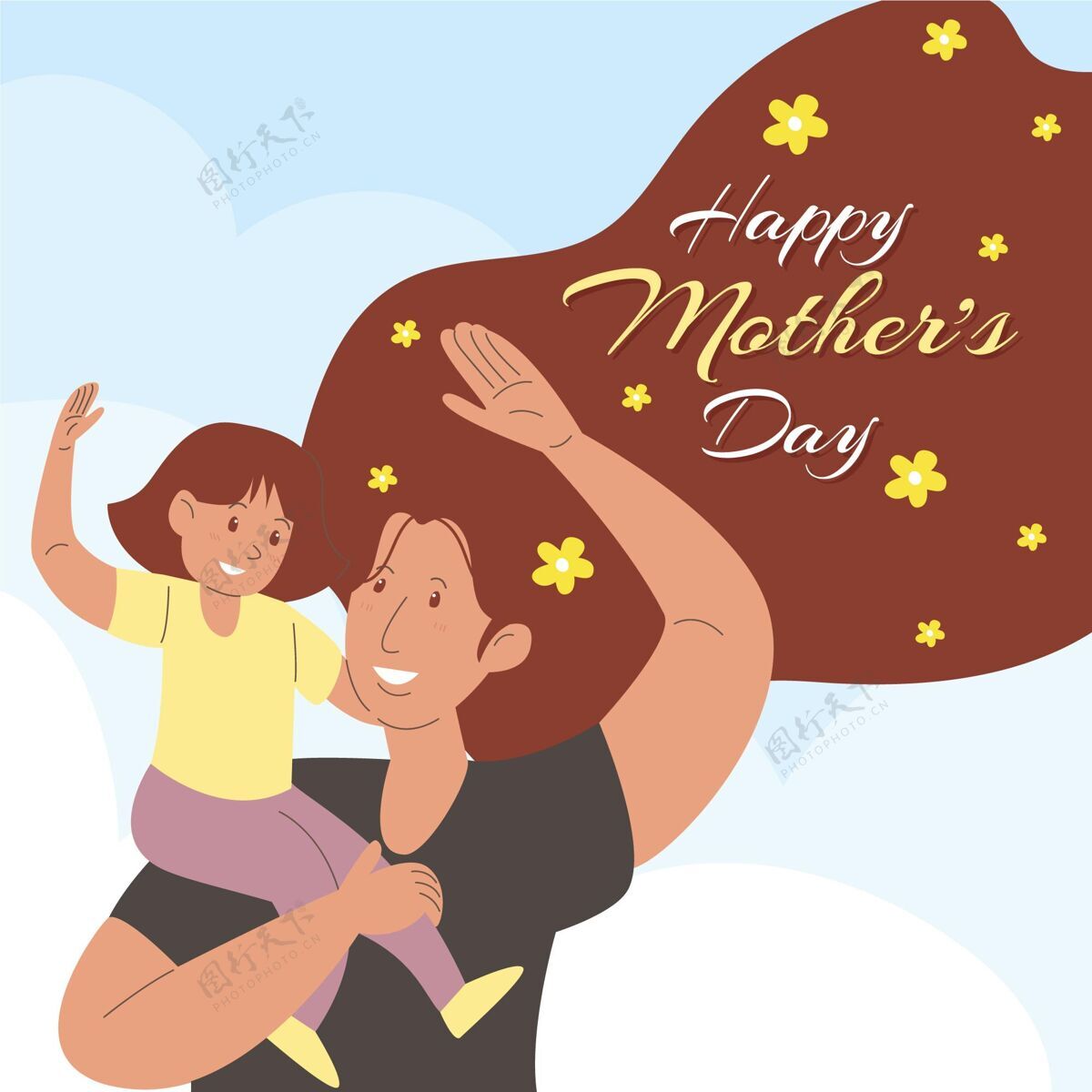 家庭手绘母亲节插图手绘女人母亲节