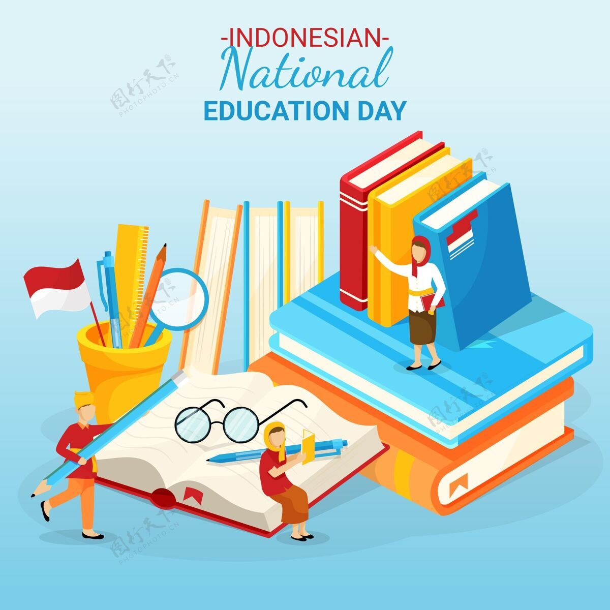 梯度印尼国家教育日插画事件学习印尼