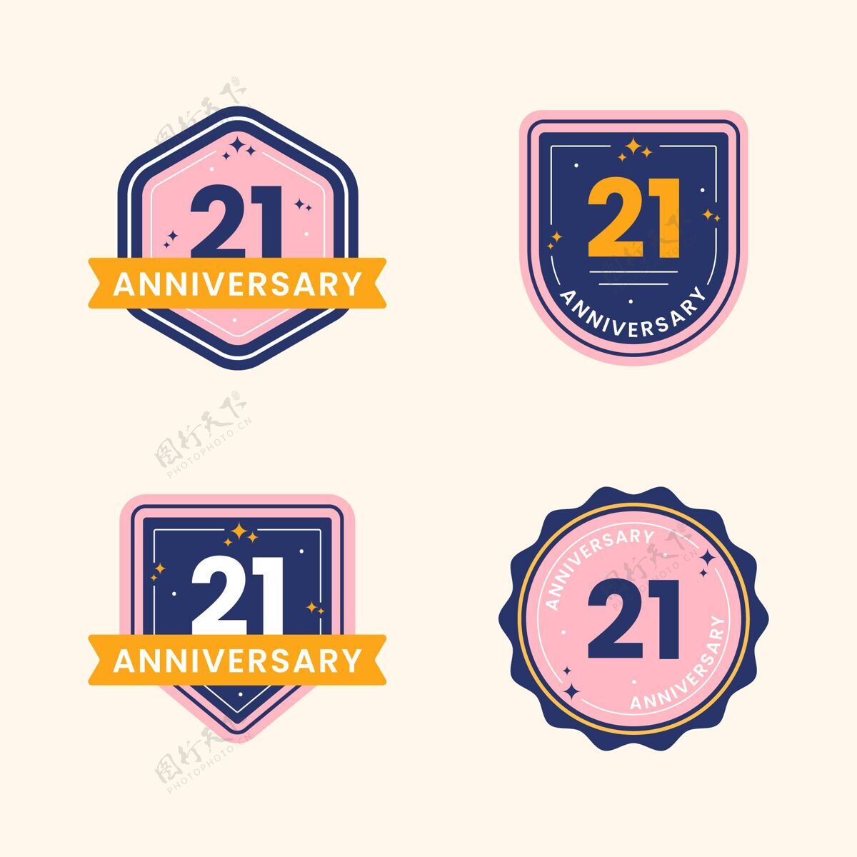 包装平面设计21周年纪念徽章系列徽章生日快乐21周年纪念