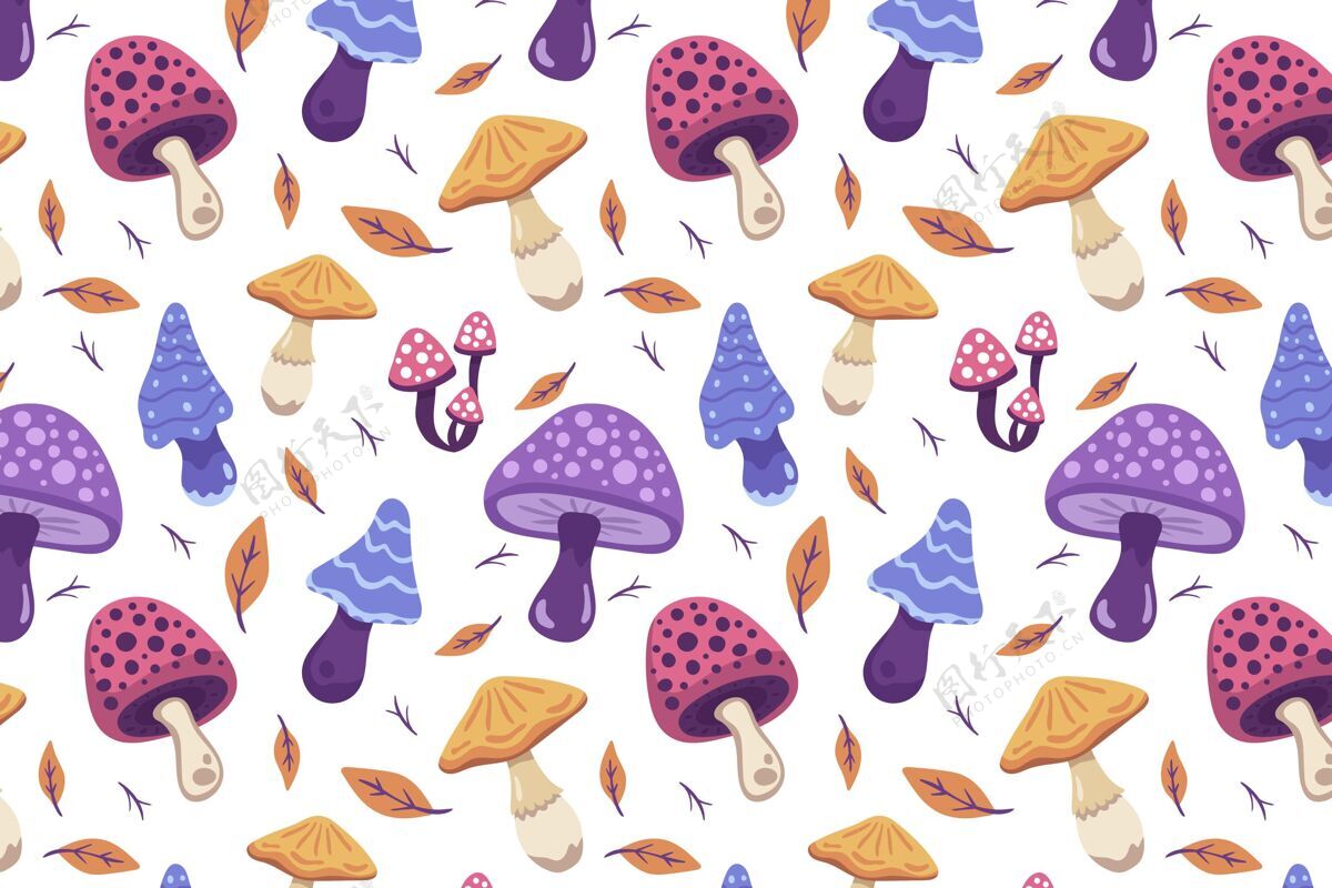 彩色背景手绘蘑菇图案蘑菇背景图案蘑菇