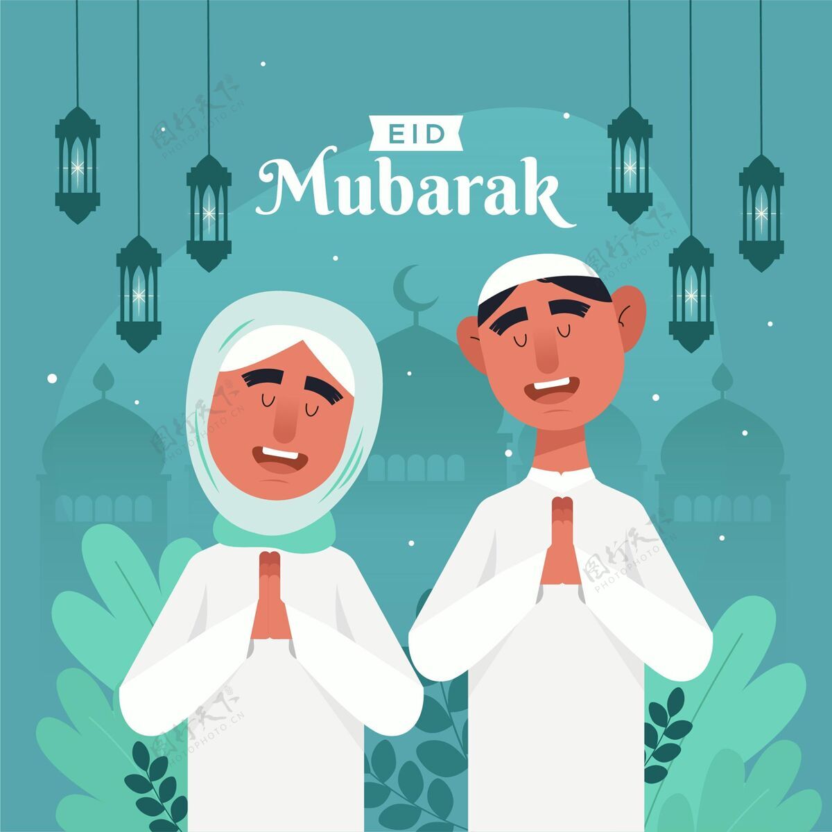 穆斯林开斋节-穆巴拉克开斋节插画斋月伊斯兰开斋节