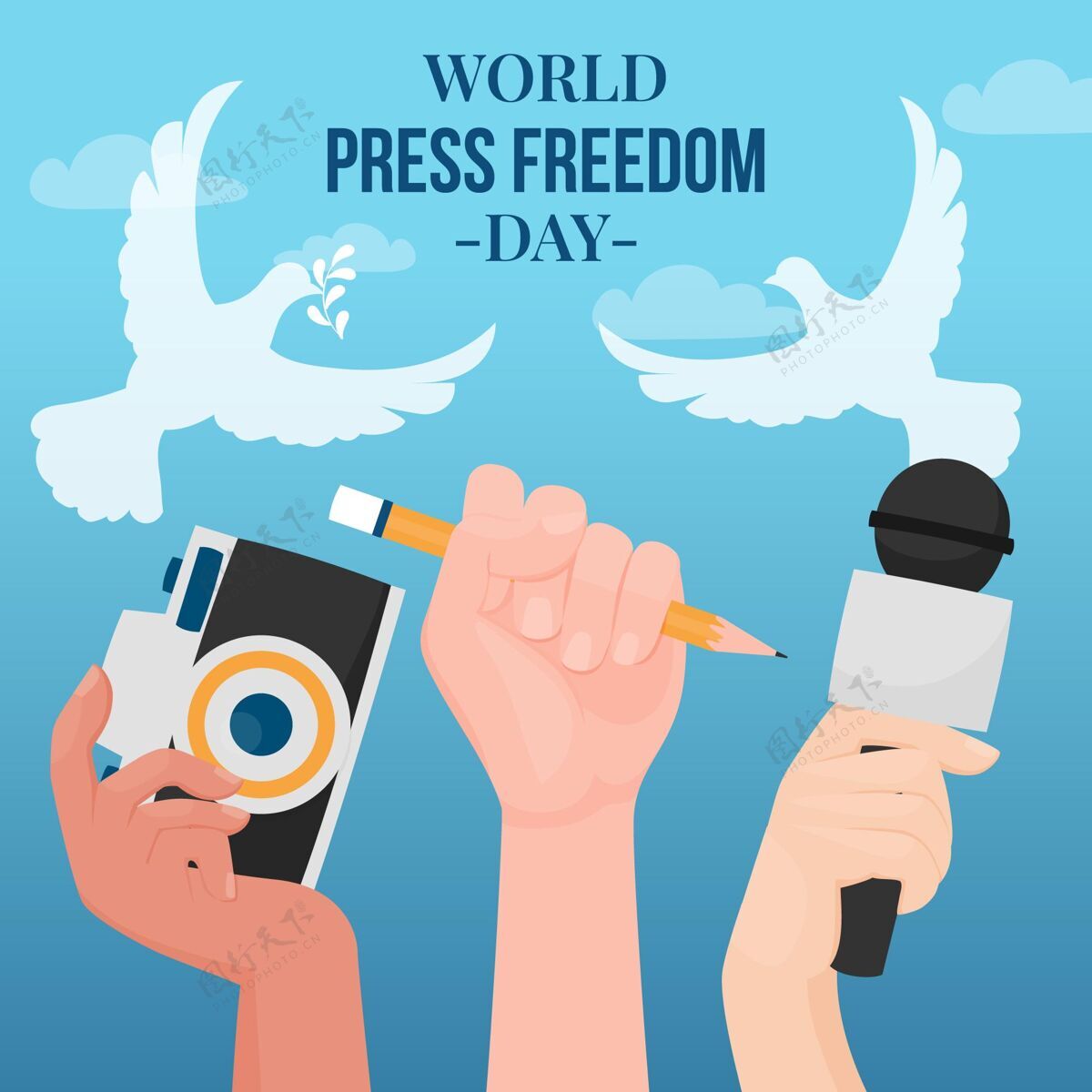 记者有机平面世界新闻自由日插画国际报纸世界新闻自由日