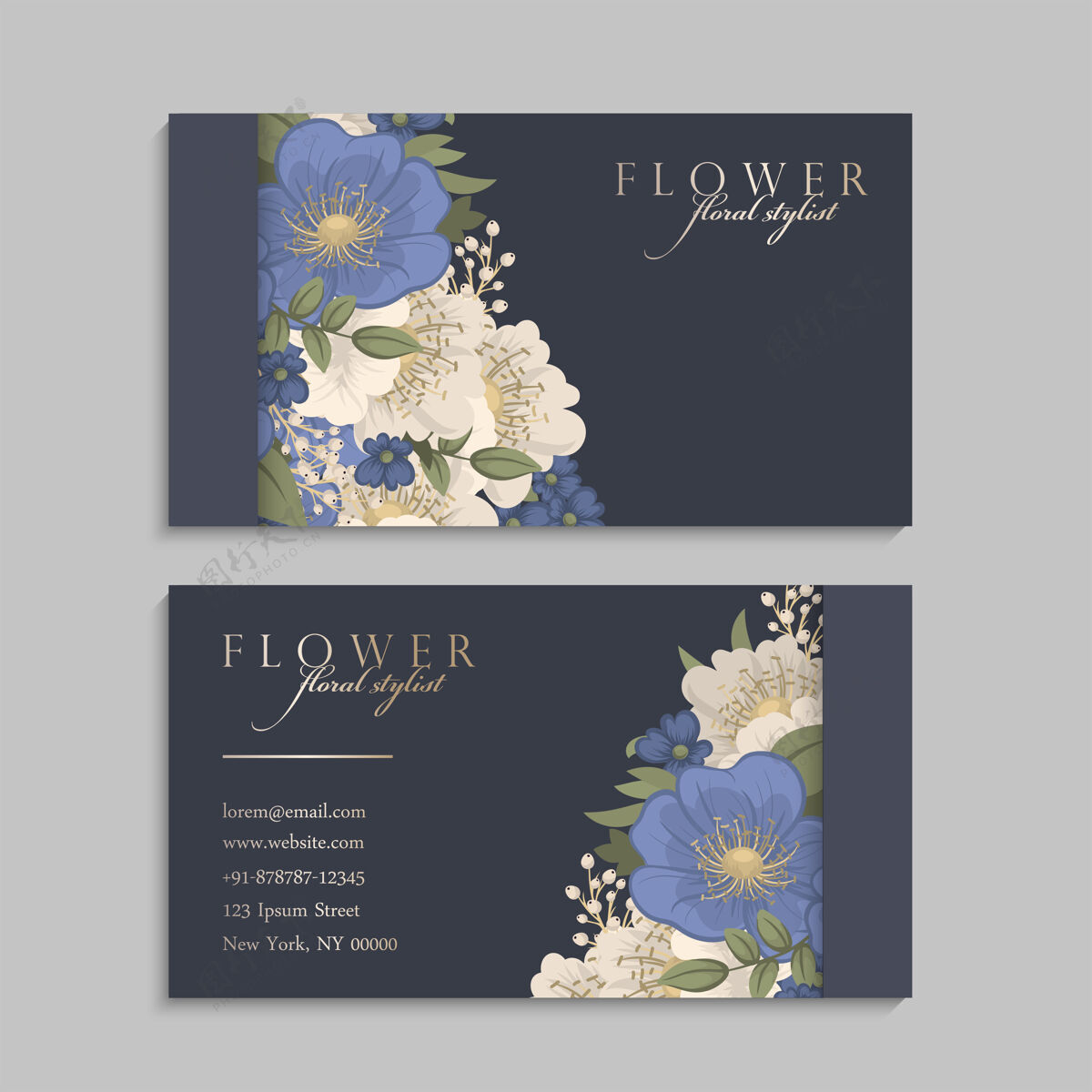 花卉蓝花抽象名片模板鲜花套装名片