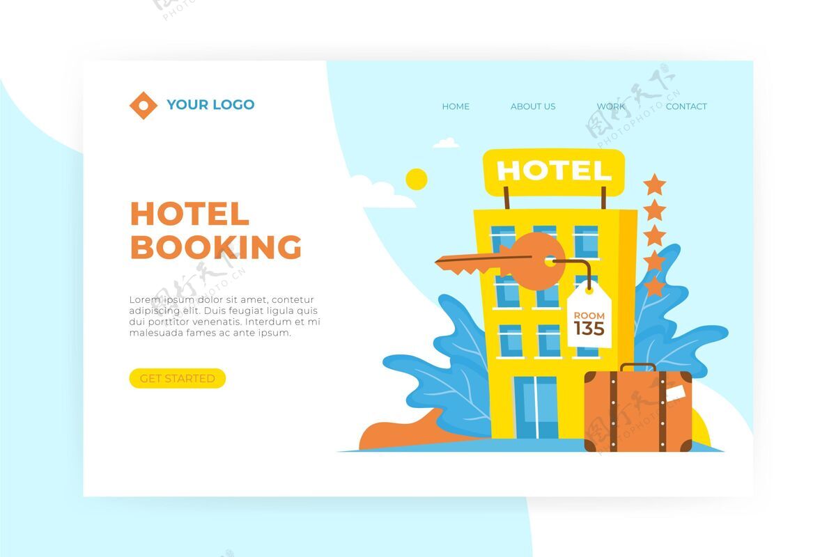 旅游创意酒店登录页与插图主页客房网页模板