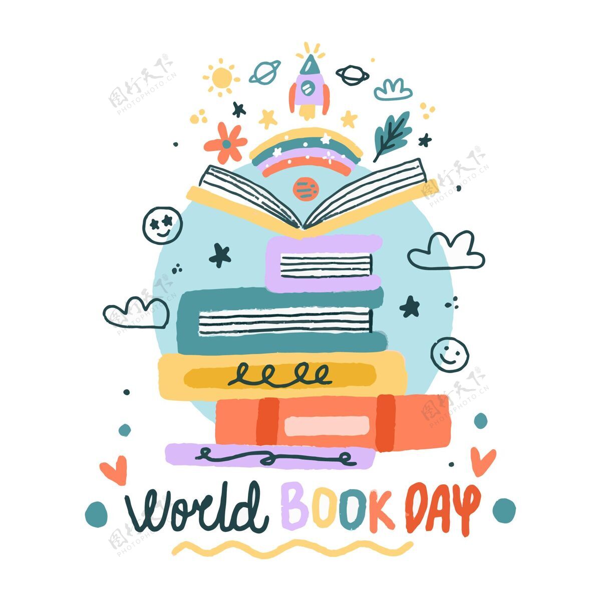 阅读手绘世界图书日插图国际小说世界图书日