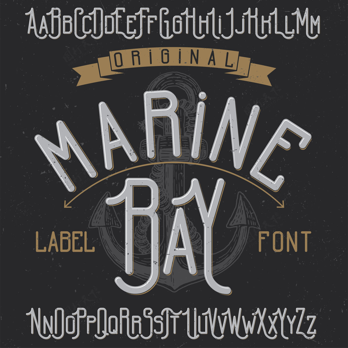 衬线复古标签字体命名为海洋湾航海海洋手写
