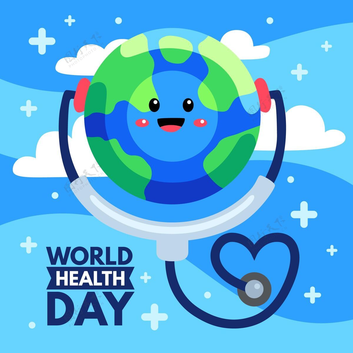 健康专业人士手绘世界卫生日插图全球医疗保健4月7日