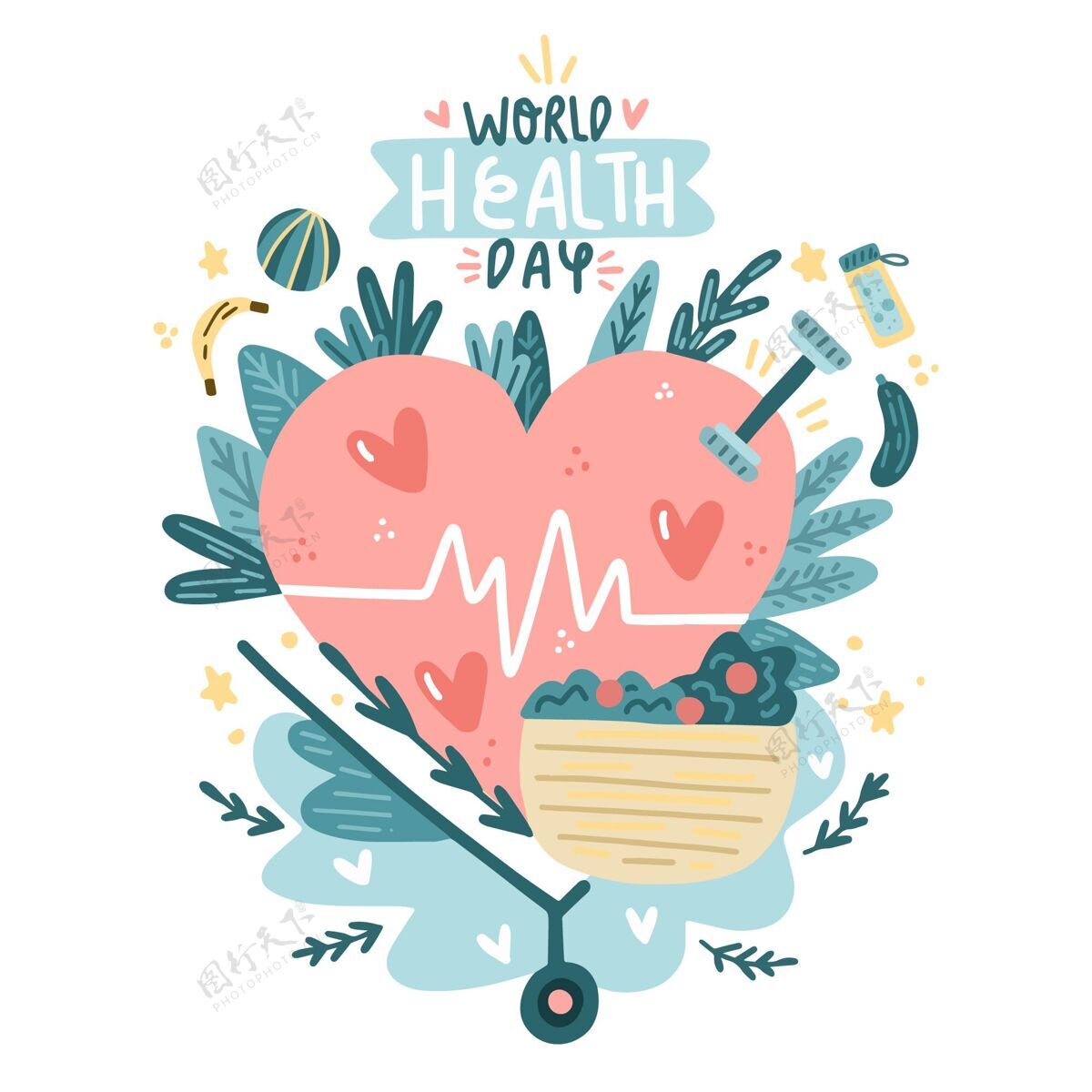 医学手绘世界卫生日插图全球活动医疗保健