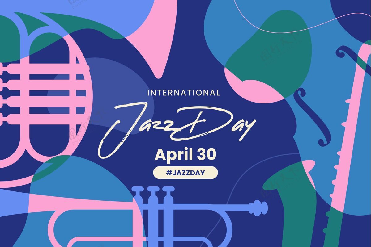 国际爵士乐日平面国际爵士日插画活动音乐会乐器