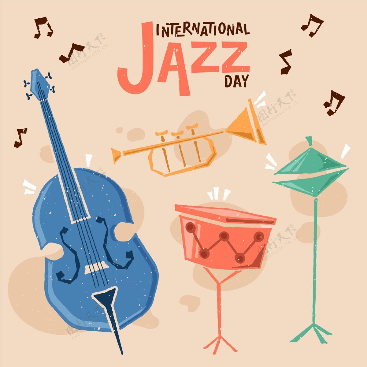 4月30日手绘国际爵士日插画爵士乐日活动爵士乐音乐会