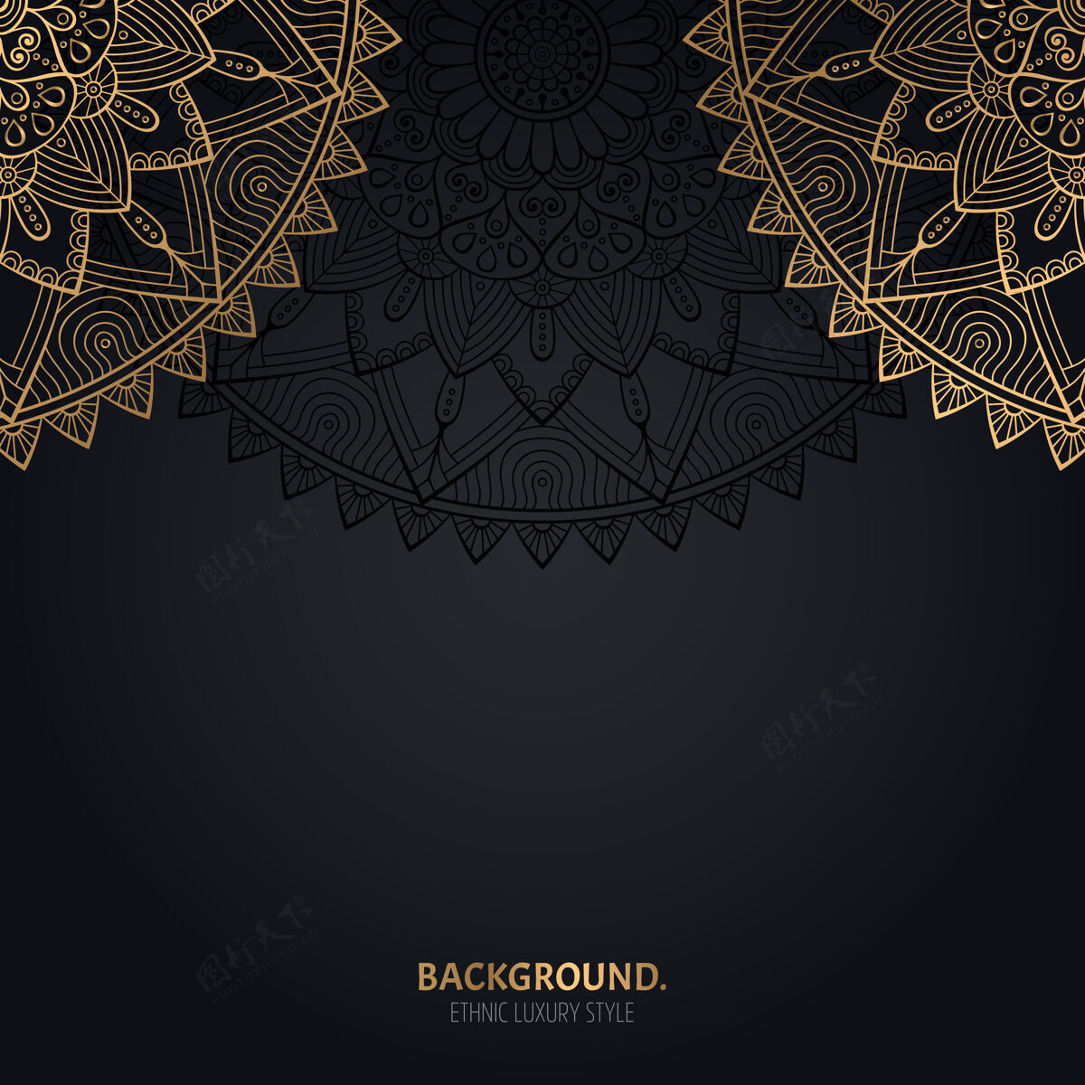 花伊斯兰黑色背景 金色曼荼罗装饰古董复古框架