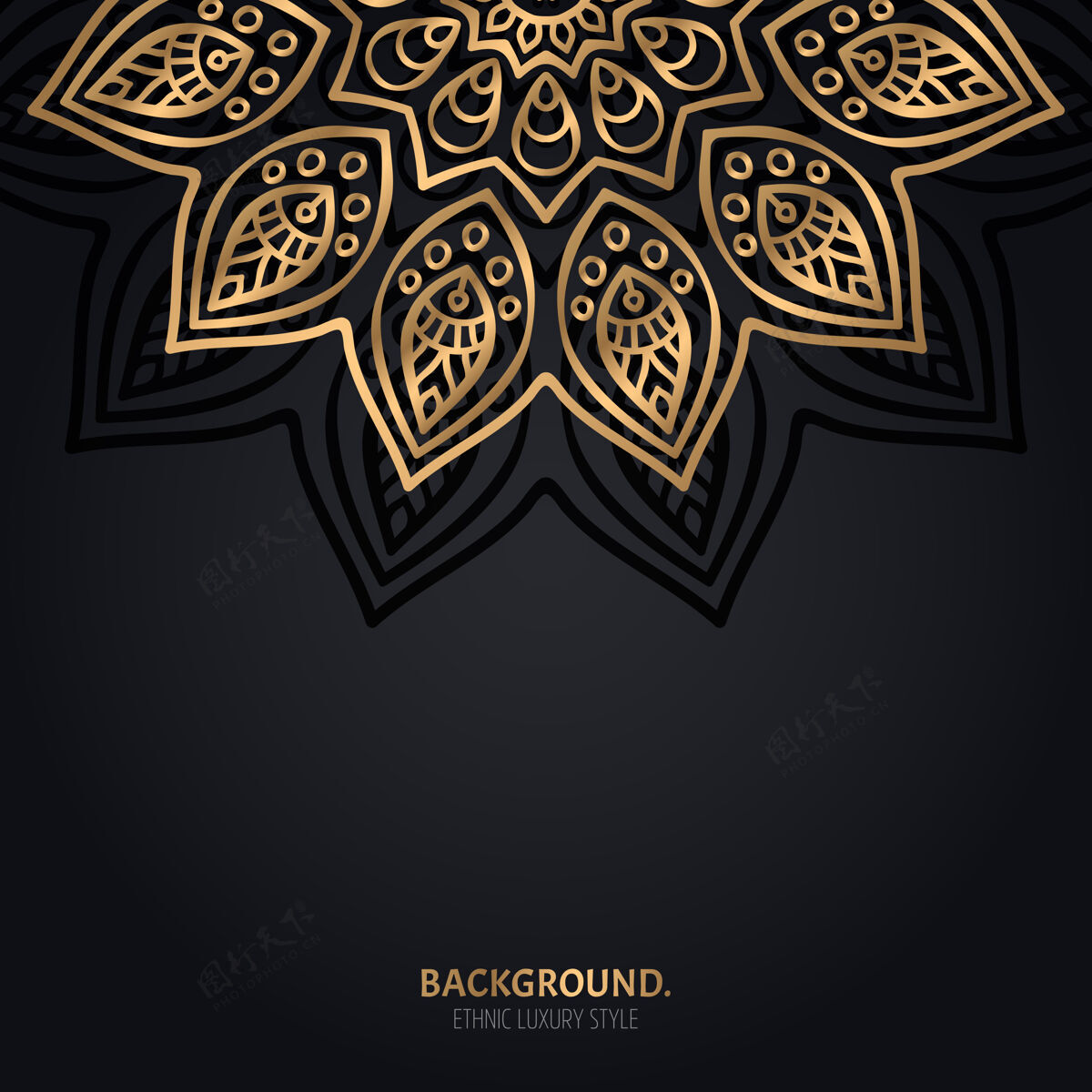 圆圈伊斯兰黑色背景 金色曼荼罗装饰曲线漩涡古董