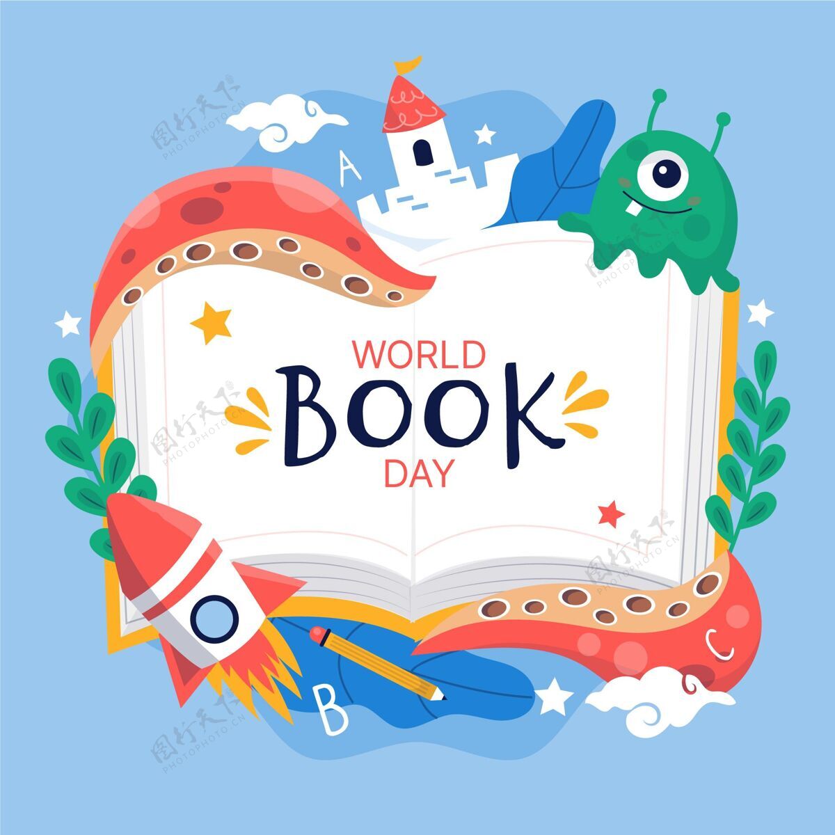 书籍手绘世界图书日插图活动全球阅读