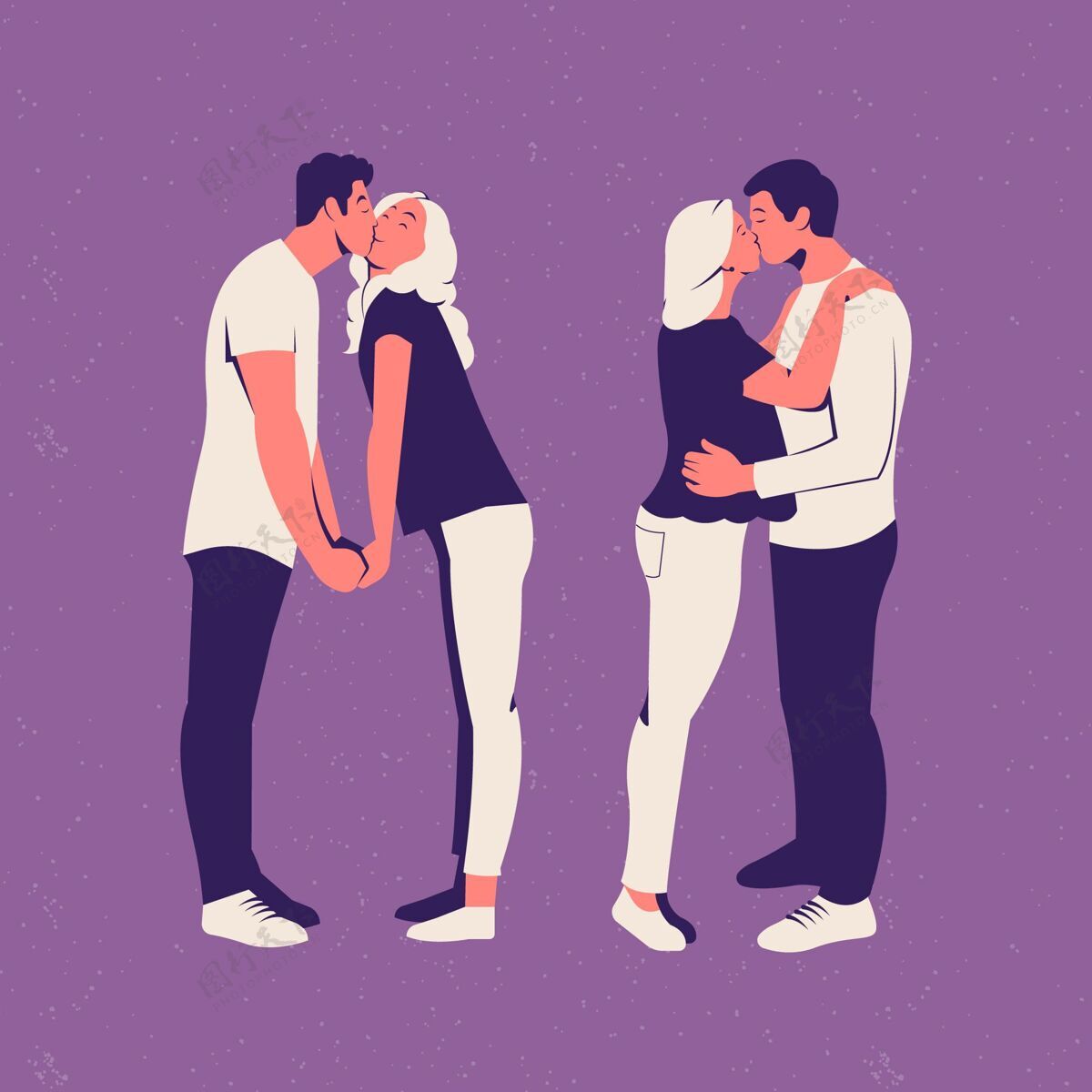 公寓设计扁平情侣接吻插画二人爱情关系