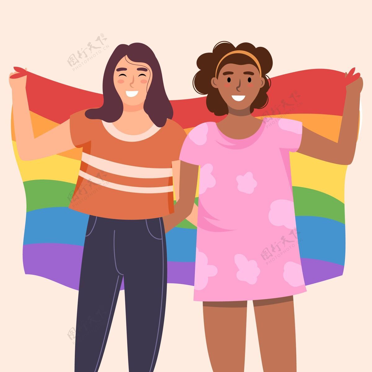 同性恋美丽的同性恋夫妇与lgbt旗帜插图插图家庭情侣