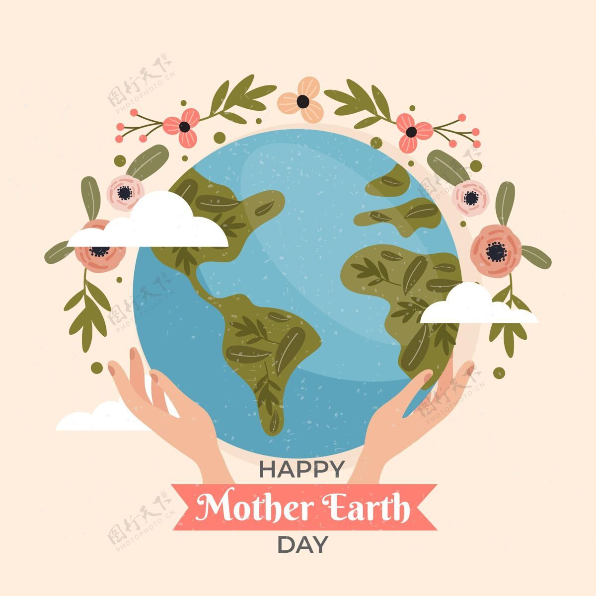 事件手绘地球母亲节插图庆典动物全球