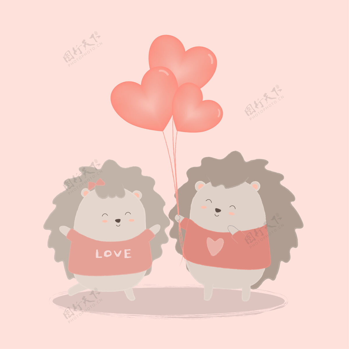 明信片刺猬送心气球给情侣们带着爱 孤立的卡通可爱的动物浪漫的动物情侣们相爱 情人节的概念 插画情侣情人节刺猬