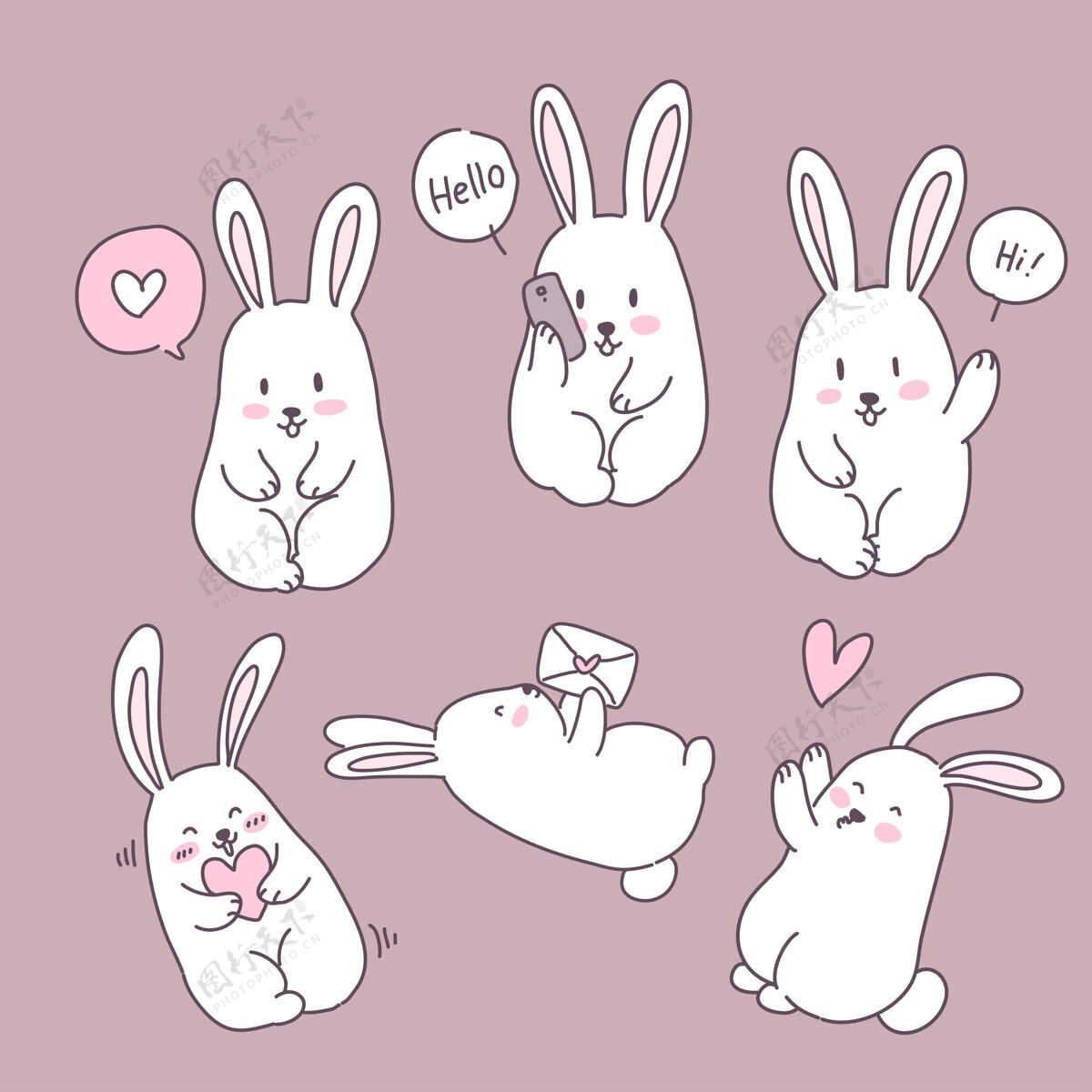 爱兔子恋爱插画集白色心兔子