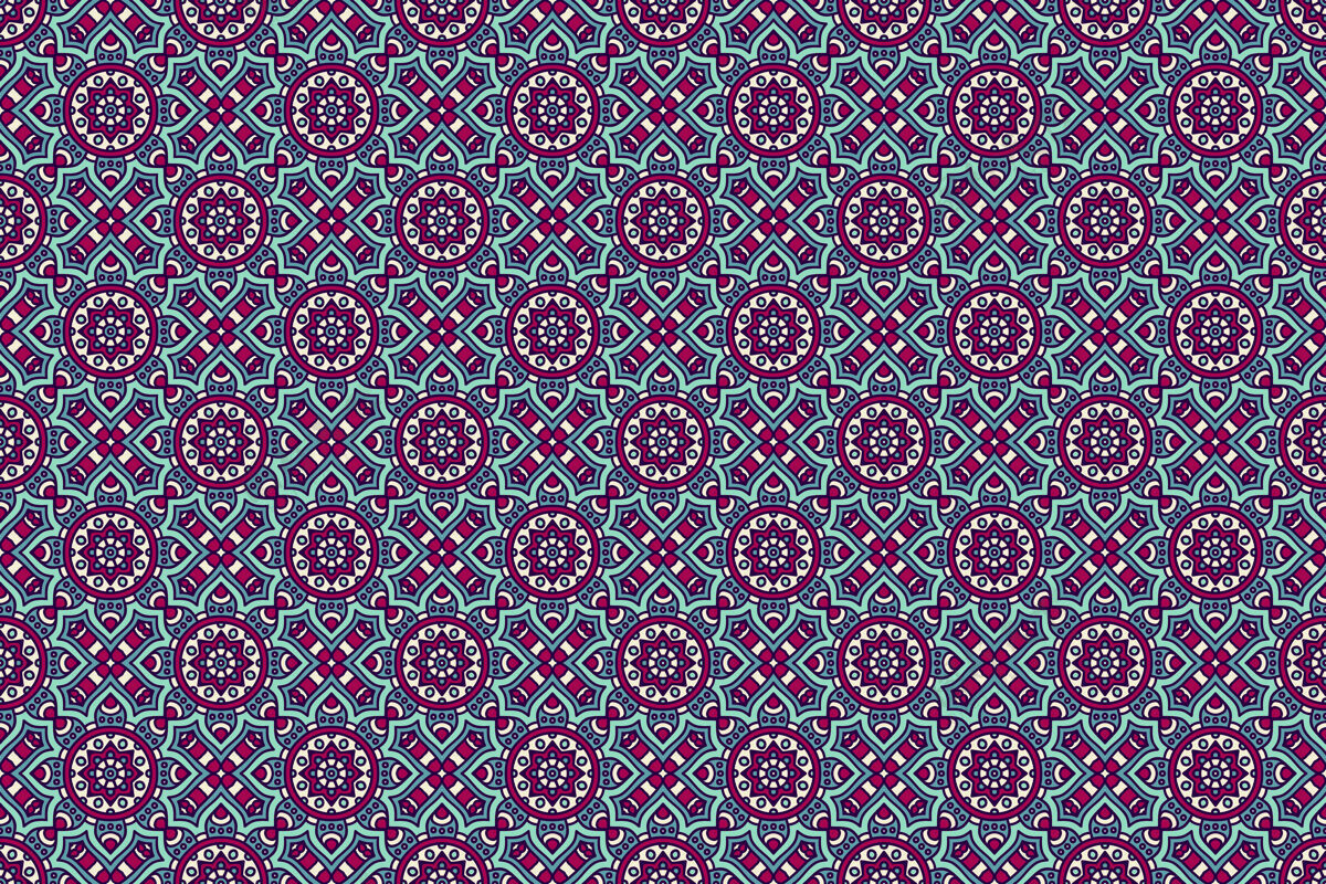阿拉伯几何无缝图案 圆形元素曼荼罗蕾丝装饰