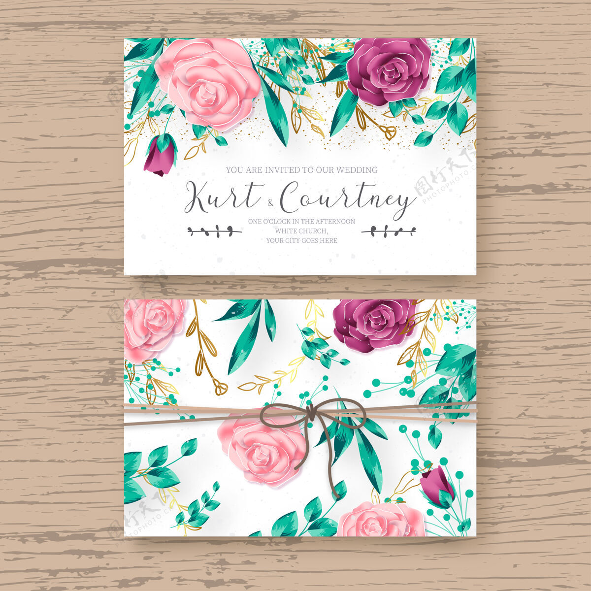 花美丽的结婚卡模板与现实的花卉框架文具装饰品日期