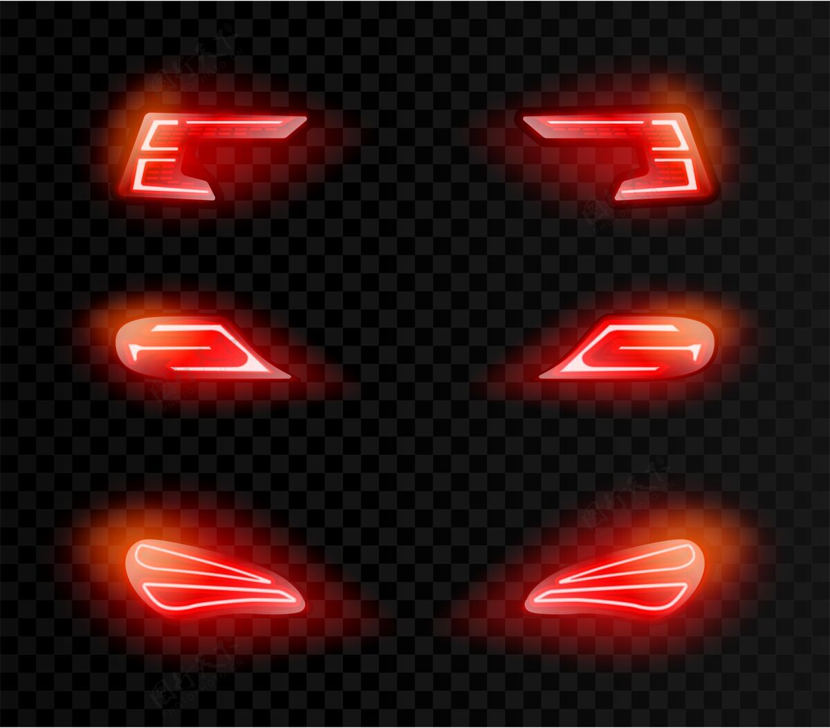 黑暗逼真的车背上不同形状的红灯透明暗灯Led指示灯