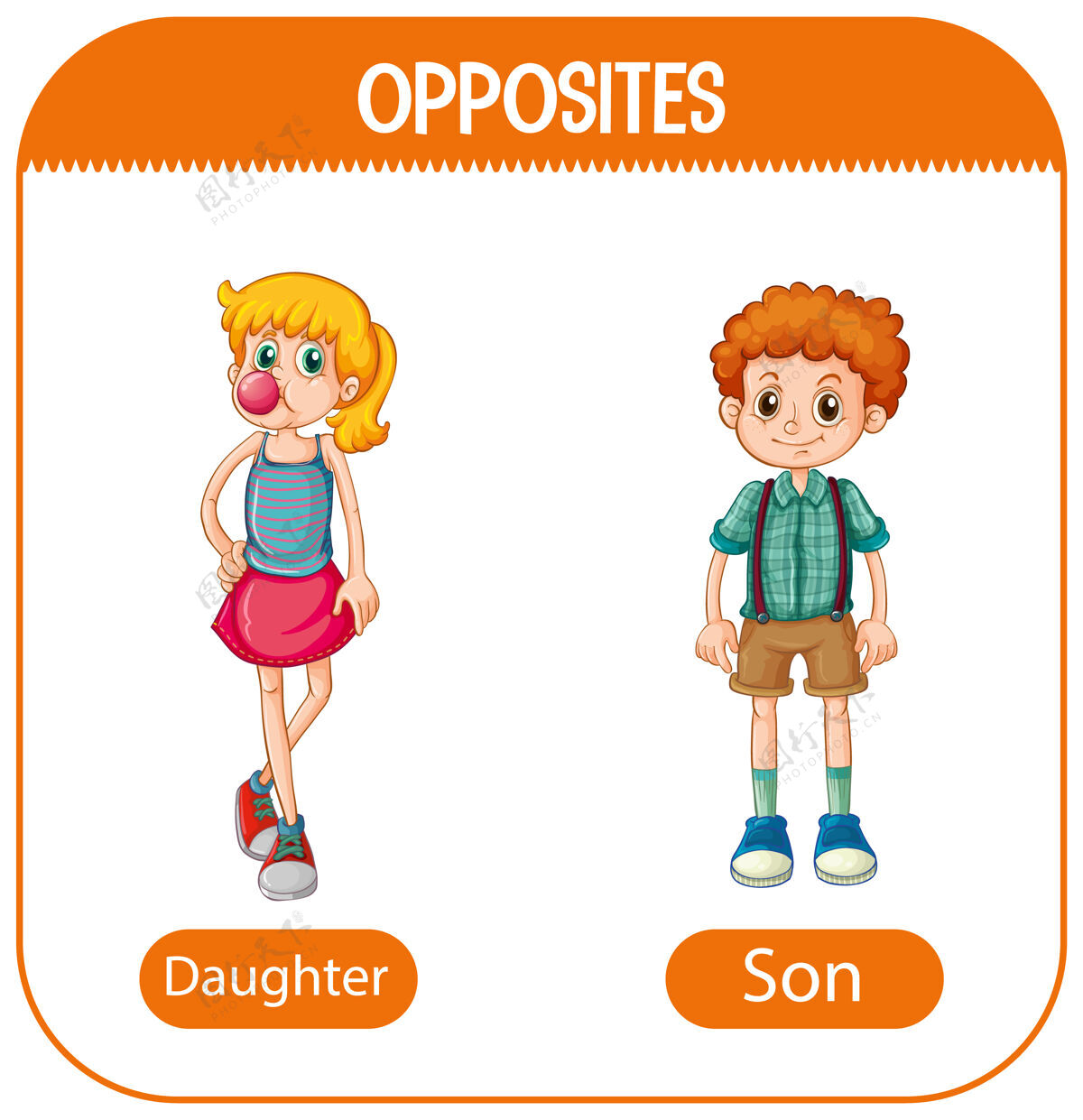 比较与女儿和儿子相反的话相反游戏语言