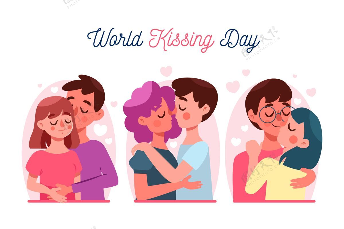 感情卡通国际接吻日插画卡通国际爱情