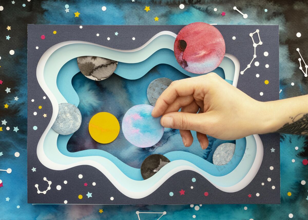 空间平面创意纸行星分类构图艺术天文学