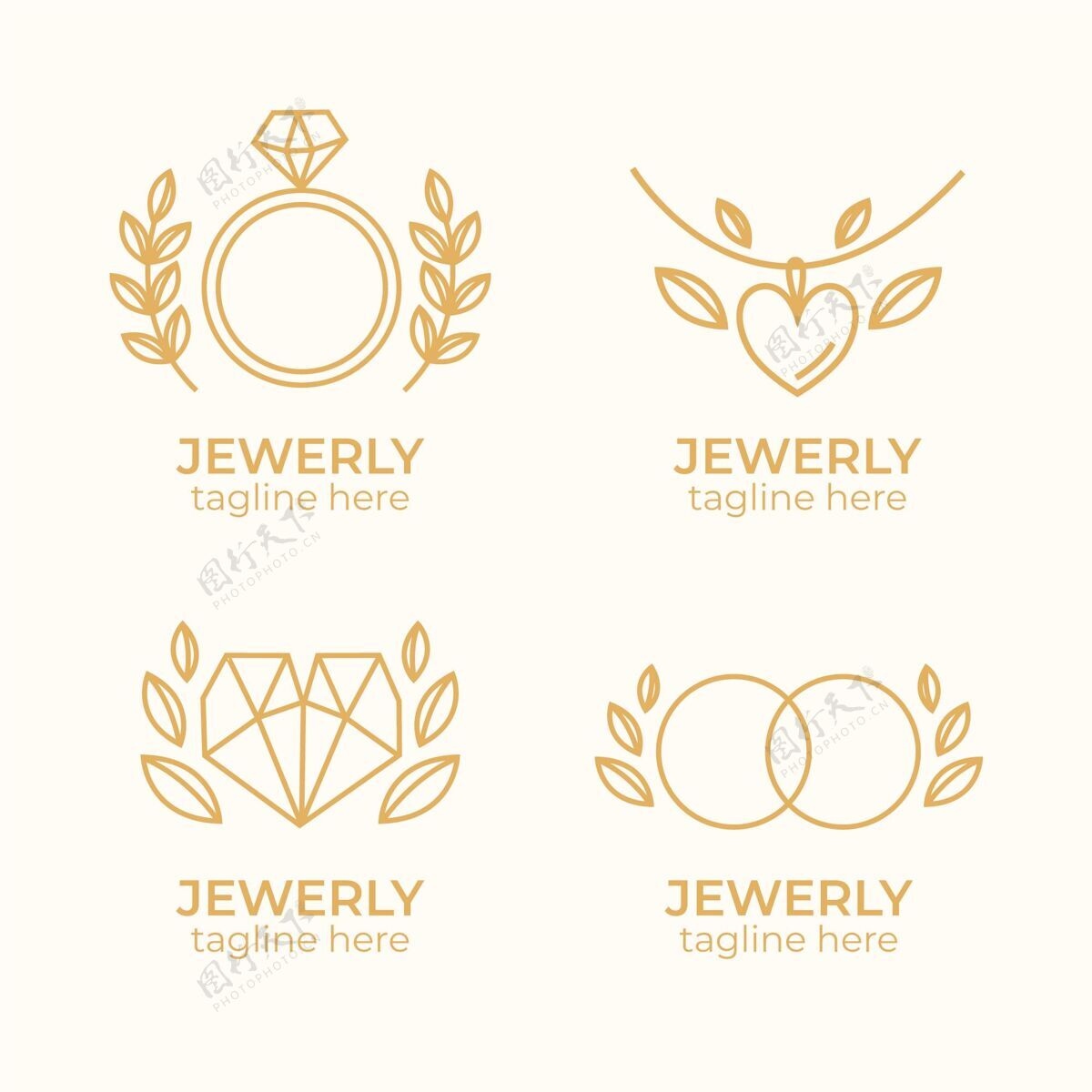 徽标线性平面珠宝标志收集包装标志套装