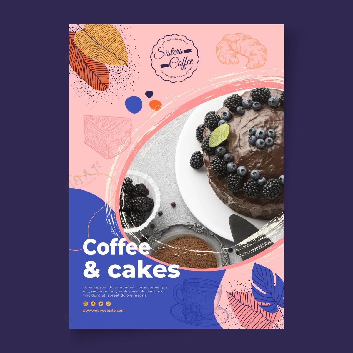 咖啡咖啡和蛋糕店海报模板咖啡馆热饮香气