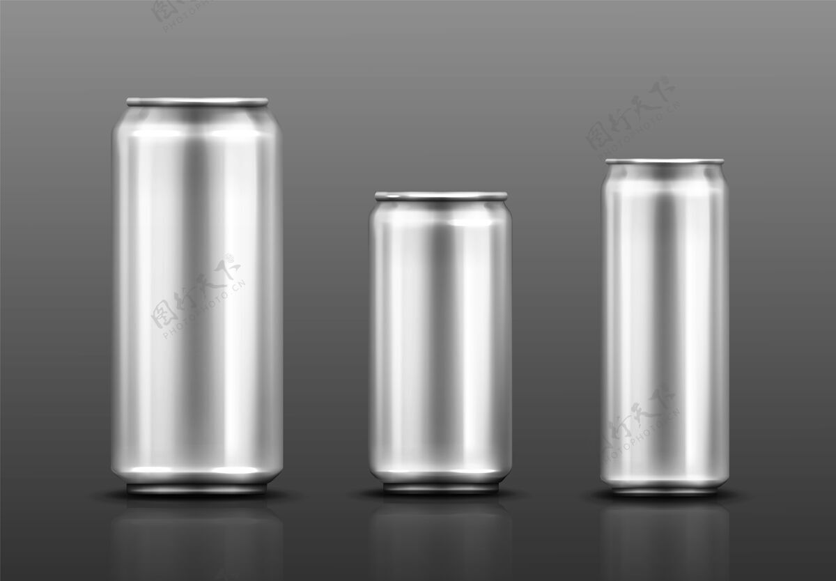 饮料铝罐装苏打水或啤酒 灰色锡空设置