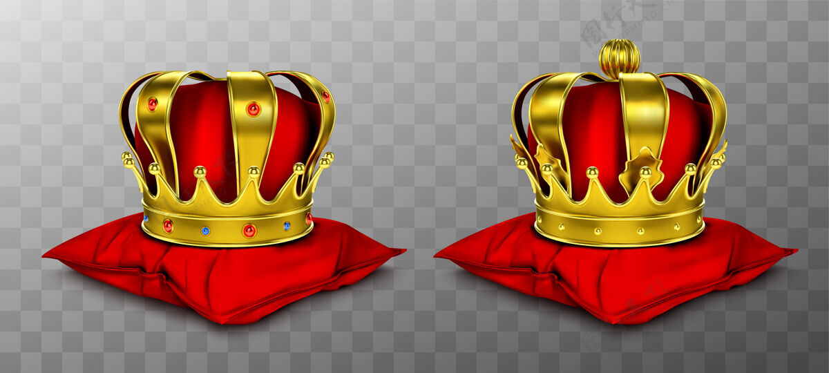 收藏红色枕头上的国王和王后的金色皇冠皇冠皇帝皇室