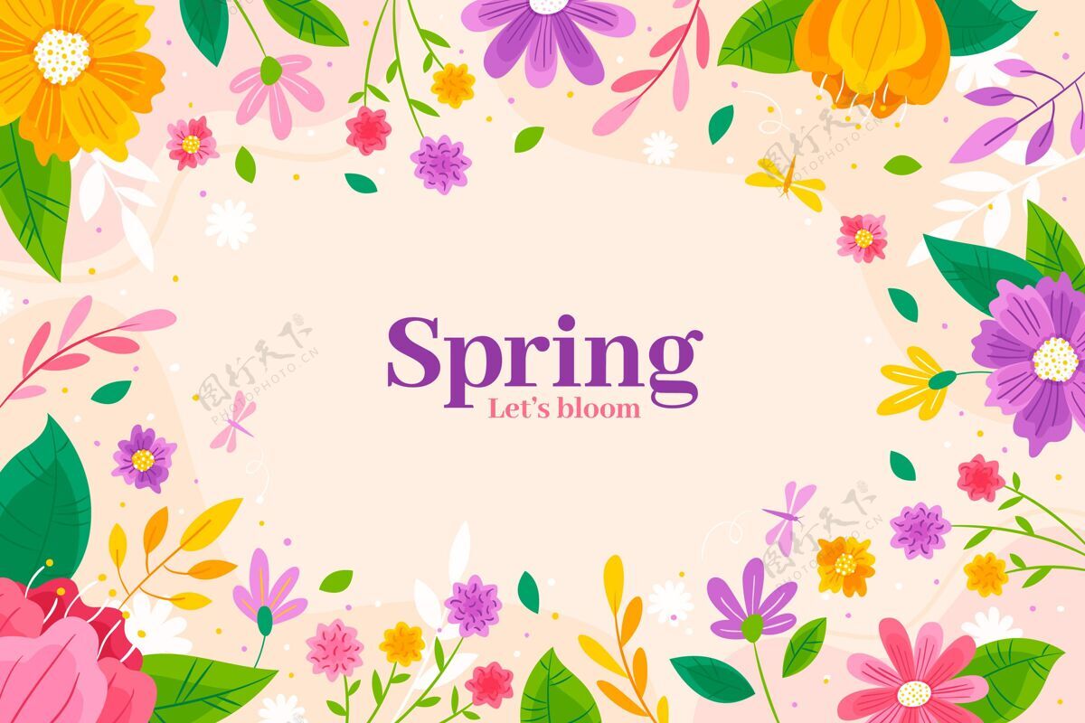 手绘手绘春季背景花卉背景开花春天时间
